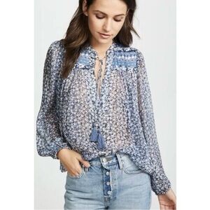 Ulla Johnson Constance Blouse Sky Blue Floral Silk
